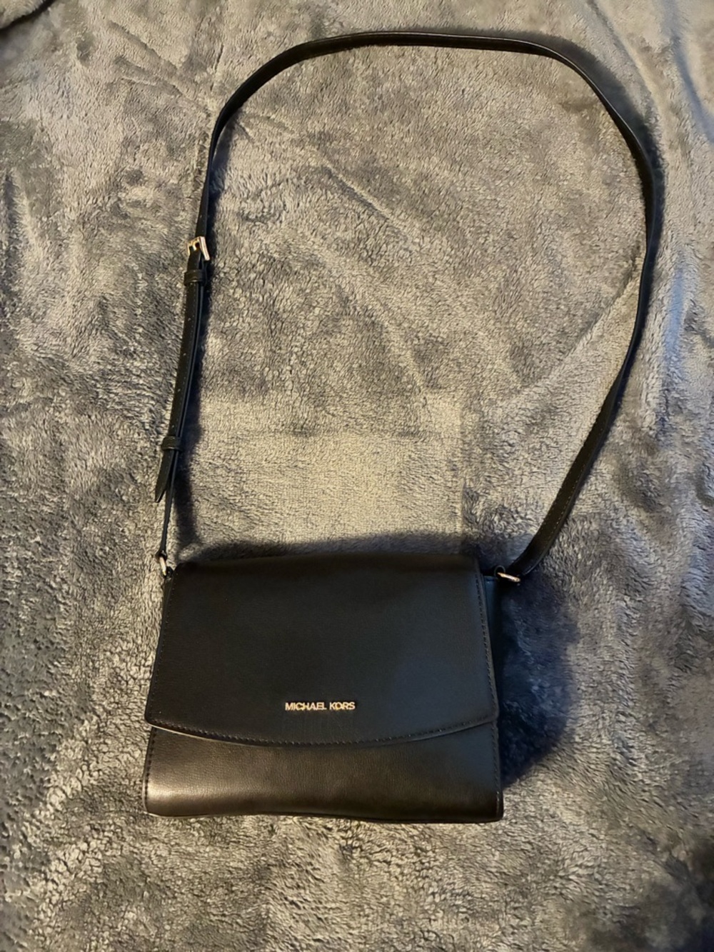 Michael Kors Black Leather Crossbody with Gold Logo
